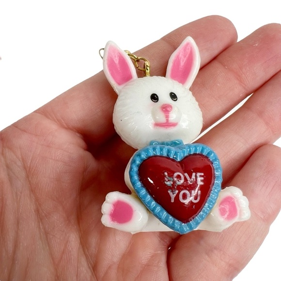 White Easter Bunny I Love You Dangle Pierced Earrings - Picture 6 of 14